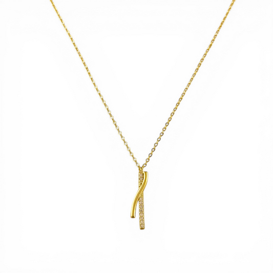 Intertwined Bar Pavé CZ 18K Gold Filled Necklace