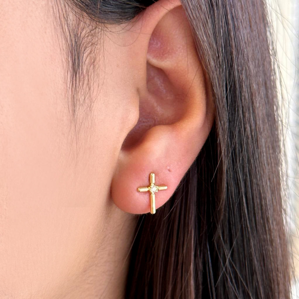 11mm Cross Stud 18K Gold Filled Earrings