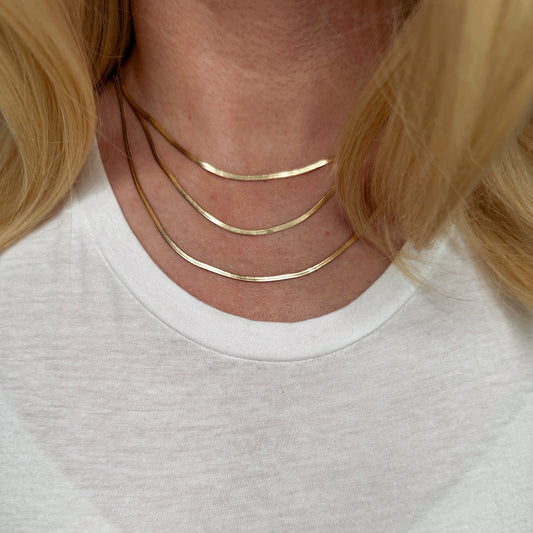 2mm Herringbone Chain 18K Gold Filled Necklace