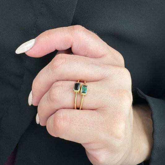 Rectangle CZ Solitaire 18k Gold Filled Ring