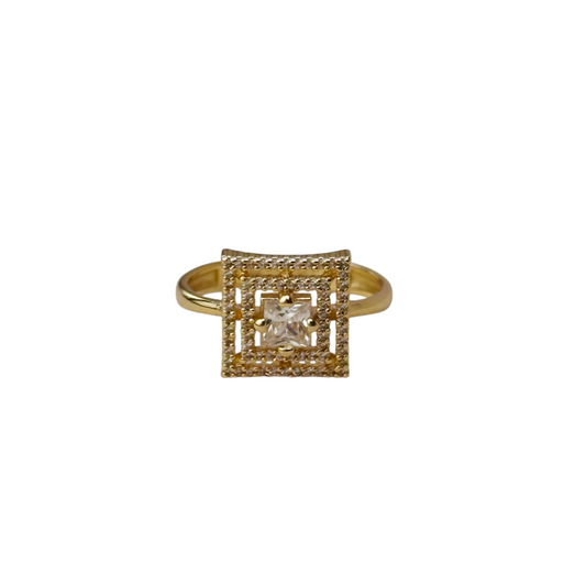 Princess Cut CZ Double Halo 18k Gold Filled Ring