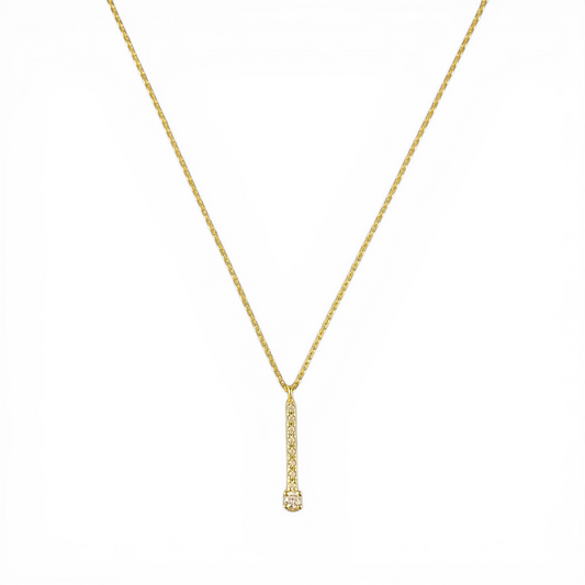 Pavé CZ Bar with Solitaire 18K Gold Filled Necklace