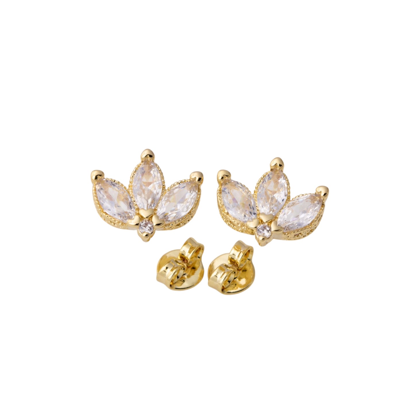 11.5mm Clear CZ Vintage Lotus Flower Stud 18K Gold Filled Earrings