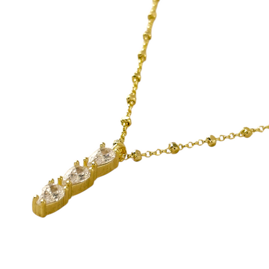 Triple Heart CZ Satellite Chain 18K Gold Filled Necklace
