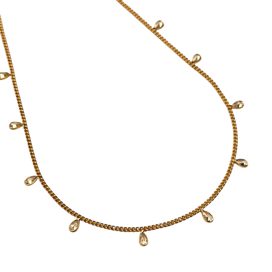 CZ Drops Curb Chain 18k Gold Filled Necklace