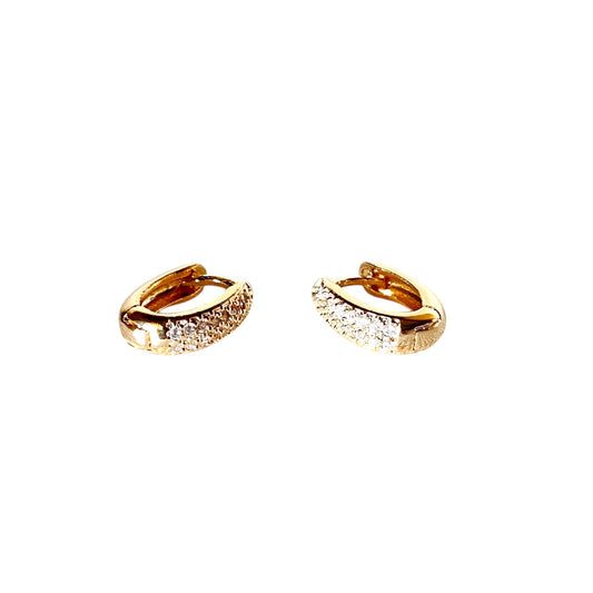 14mm CZ Oval Pave Huggie Hoop 18k Gold Filled Earrings