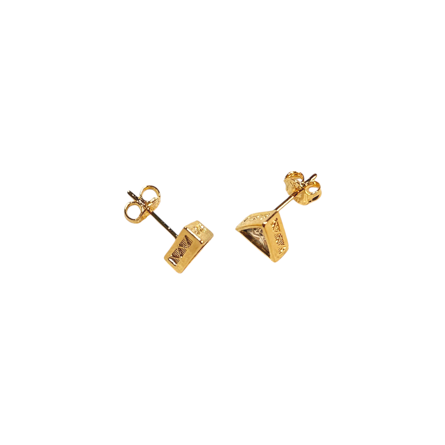 9mm Triangle CZ Frame Stud 18K Gold Filled Earrings