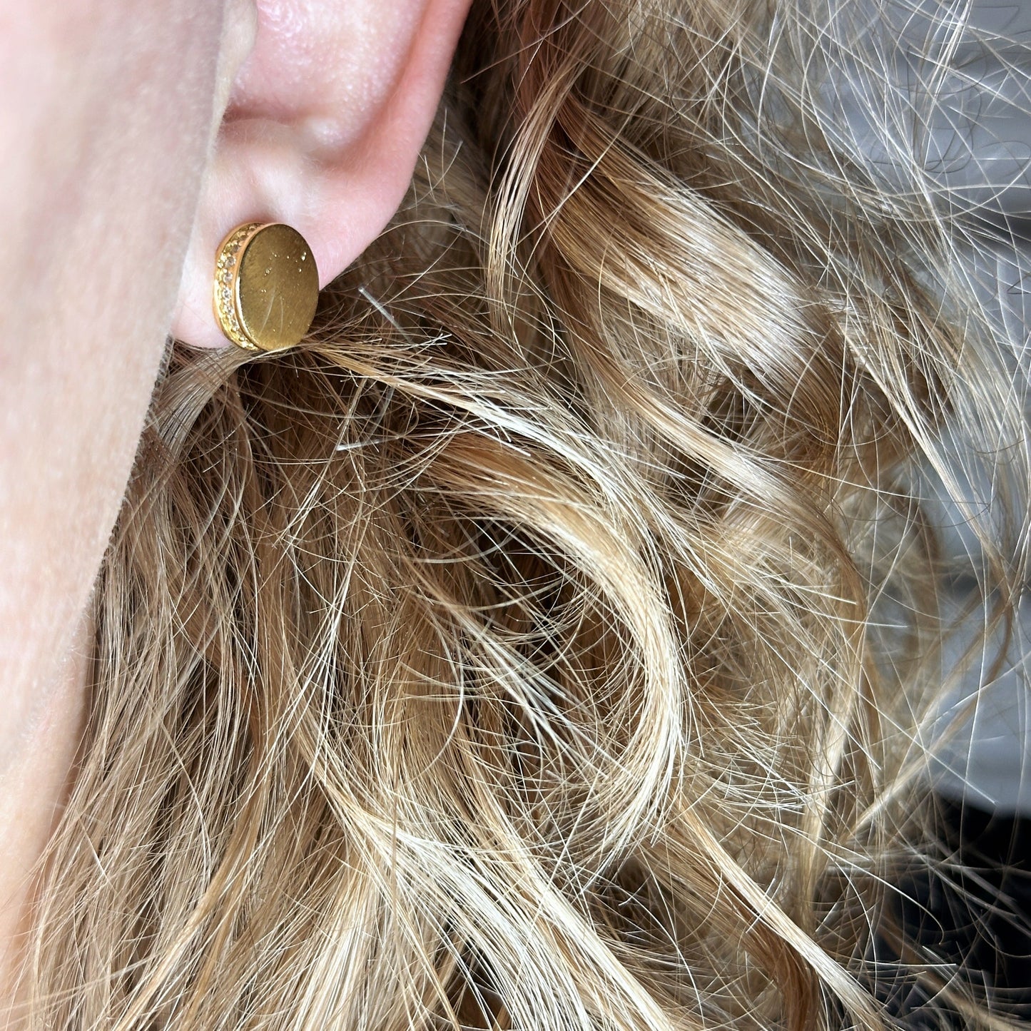 10mm CZ Brushed Button Stud 18k Gold Filled Earrings