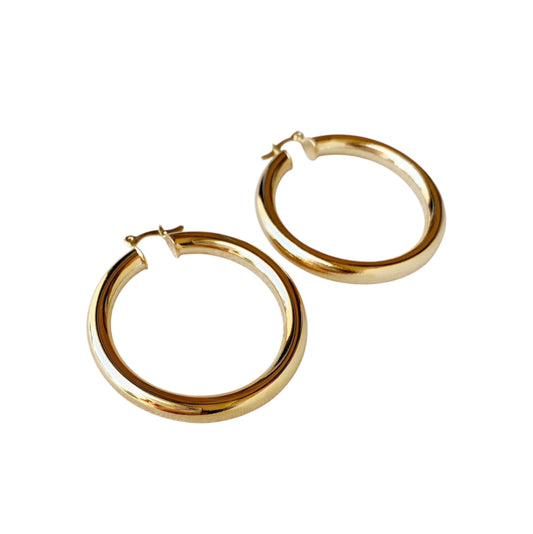 44mm Selena Inspired Bold Tube Hoop 18k Gold Filled Earrings