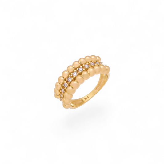 Triple Row Beaded CZ 18K Gold Filled Ring