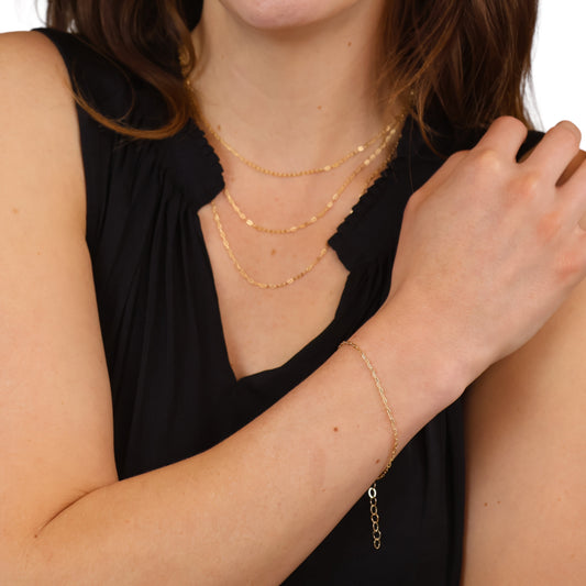 Diamond Cut Mini Link Chain 18k Gold Filled Bracelet
