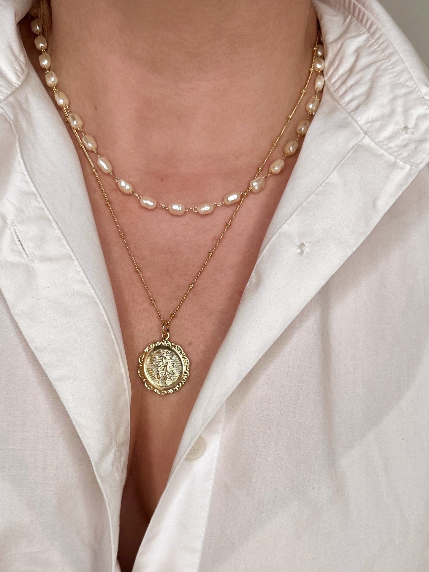 32mm Fleur-de-Lis Medal 18K Gold Filled Pendant