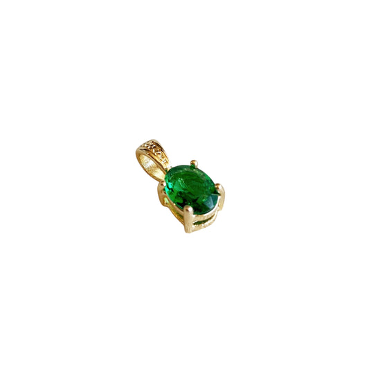 7mm Emerald Green CZ Oval 18k Gold Filled Pendant
