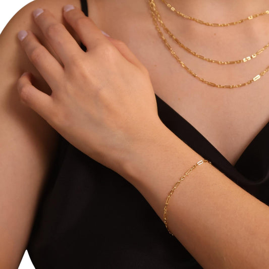 2.1mm 3x1 Paperclip Link Chain 18k Gold Filled Bracelet