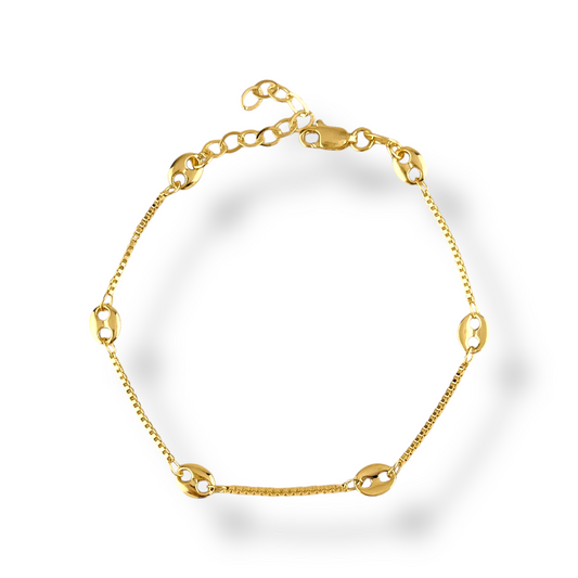 Box Chain with Mariner Link Stations 18k Gold Filled Bracelet