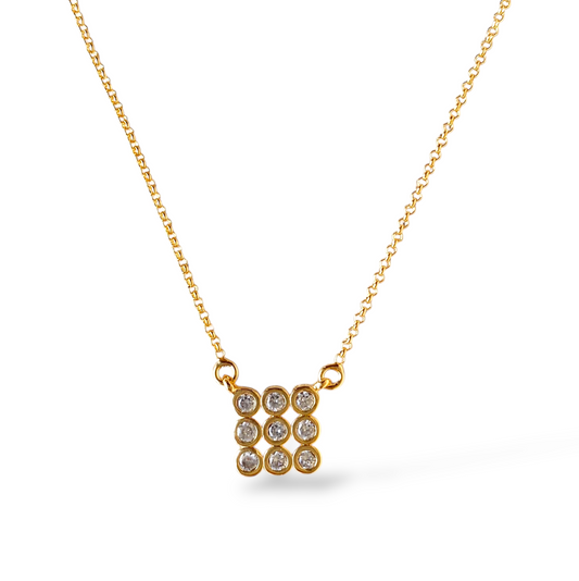 3x3 CZ Cluster 18K Gold Filled Necklace