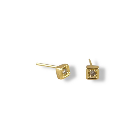 5mm Square CZ Bezel Stud 18k Gold Filled Earrings