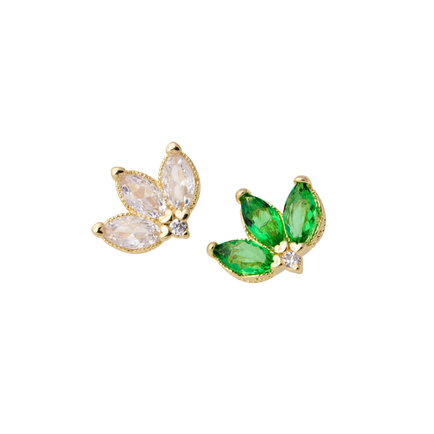 11.5mm  Emerald CZ Vintage Lotus Flower Stud 18K Gold Filled  Earrings
