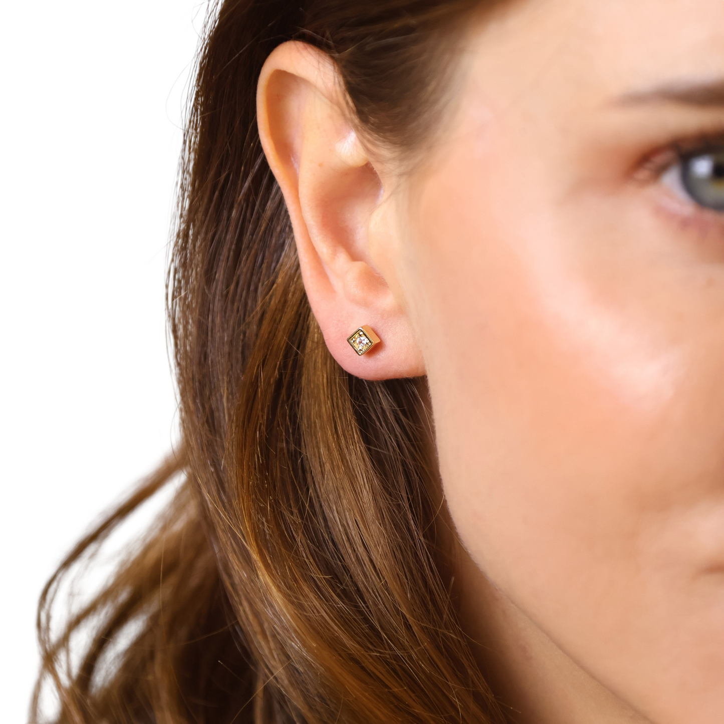 5mm Square CZ Bezel Stud 18k Gold Filled Earrings