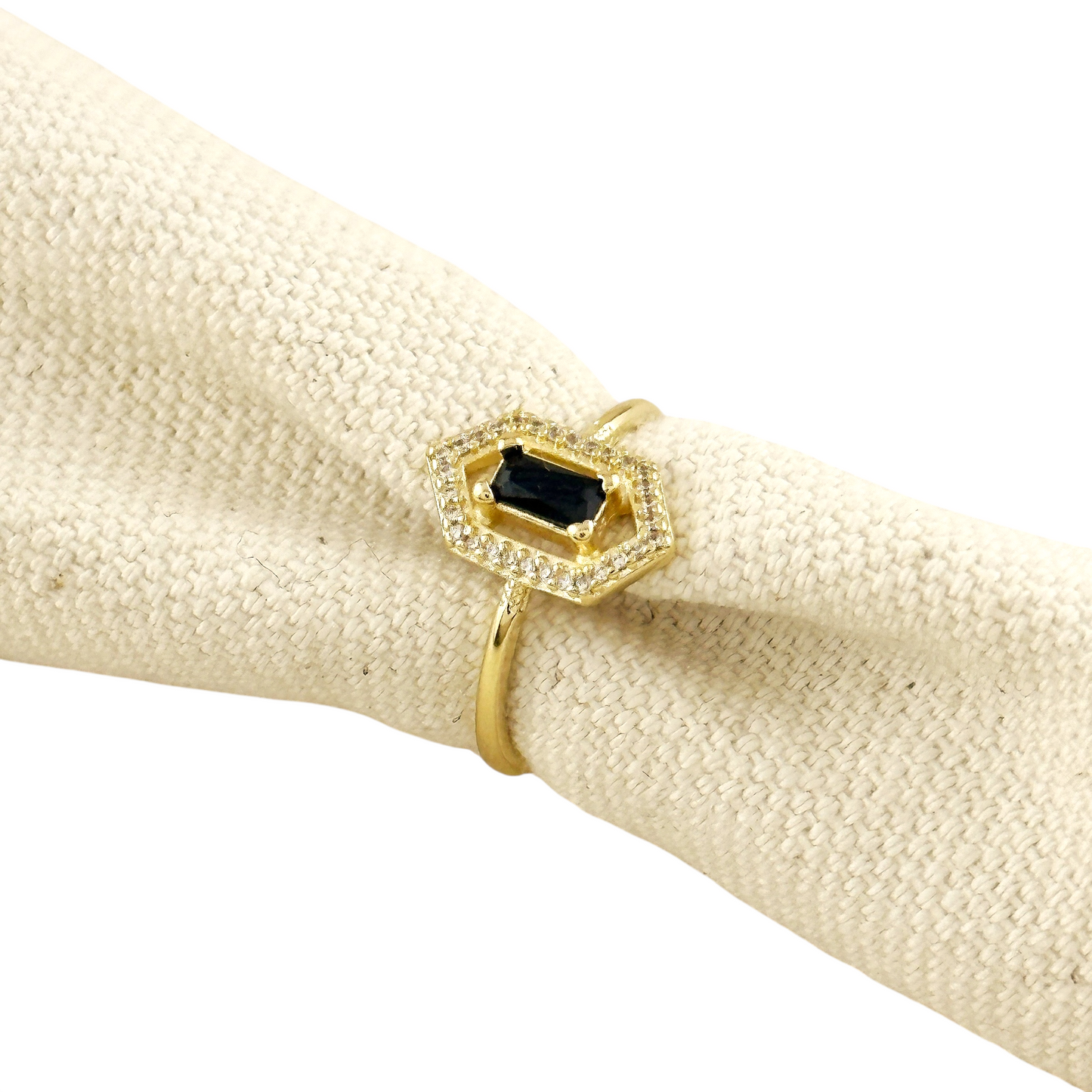 Baguette CZ Hexagon Halo 18k Gold Filled Ring
