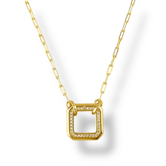 Pavé Square Frame Pendant 18k Gold Filled Necklace