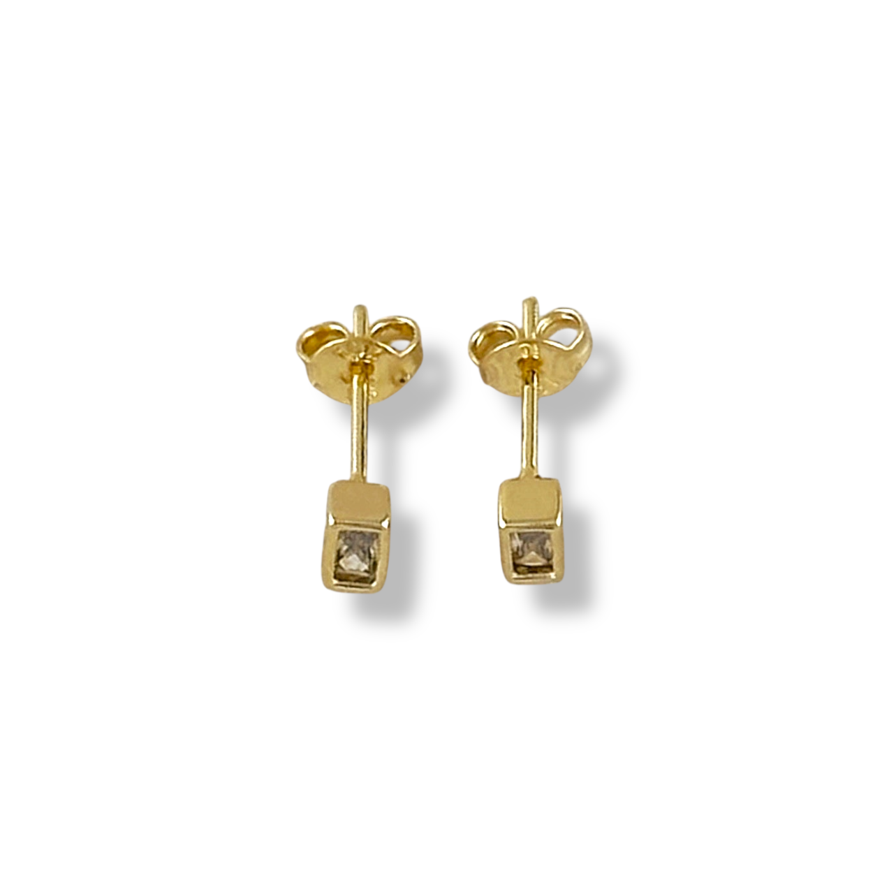5mm Baguette CZ Bezel Stud 18k Gold Filled Earrings