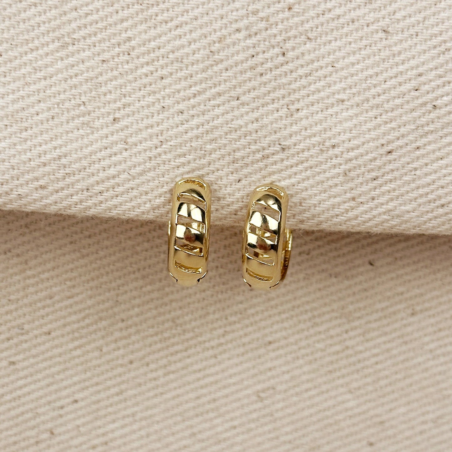 14mm Ribbon Huggie Hoop 18k Gold Filled Earrings
