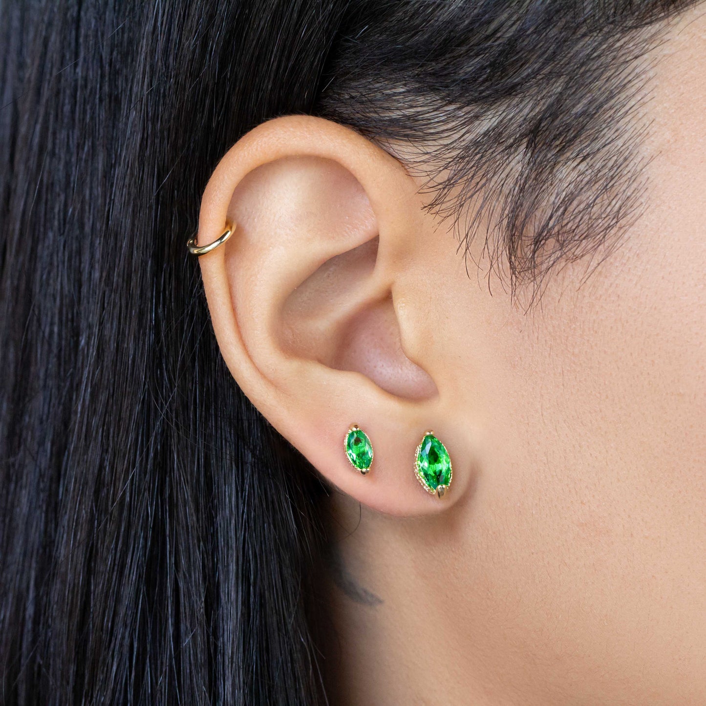 CZ Vintage Marquise Emerald Green Stud 18K Gold Filled Earrings