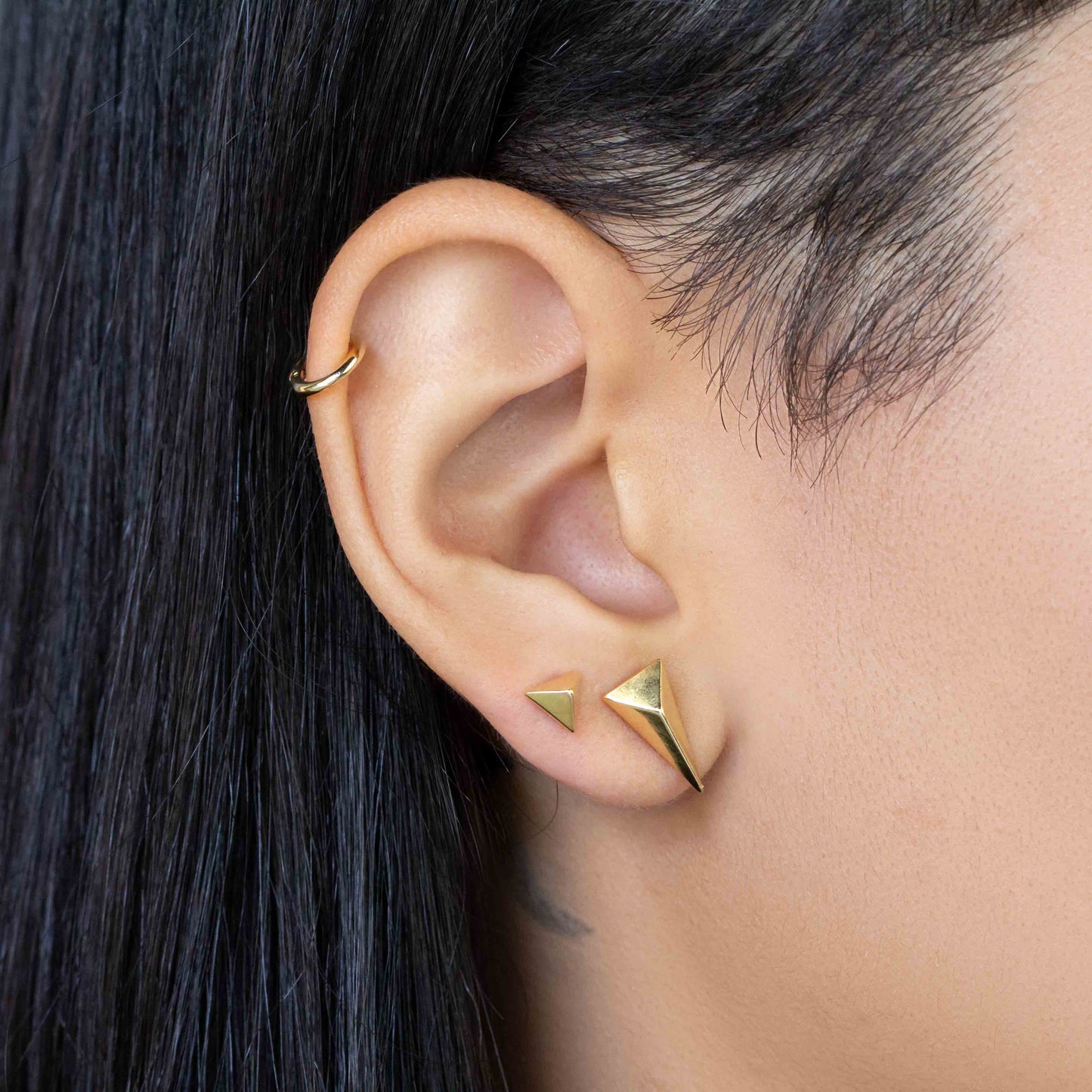 Faceted Triangle Studs 18k Gold Filled Earrings