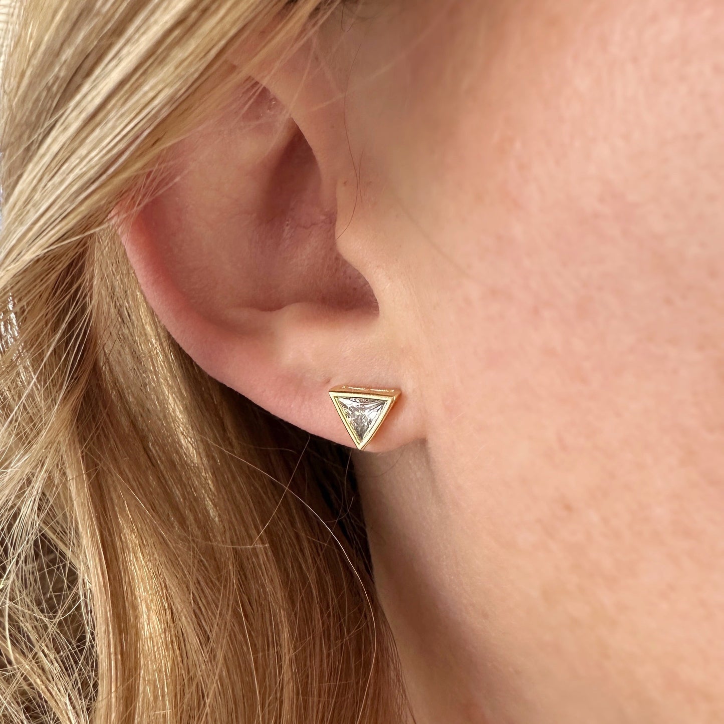9mm Triangle CZ Frame Stud 18K Gold Filled Earrings