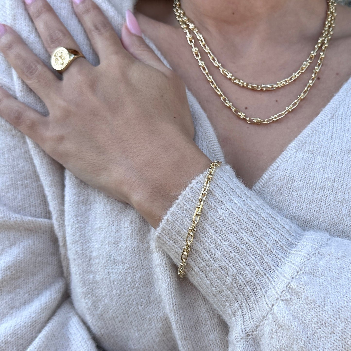 Ball Detailed Link Chain 18k Gold Filled Bracelet