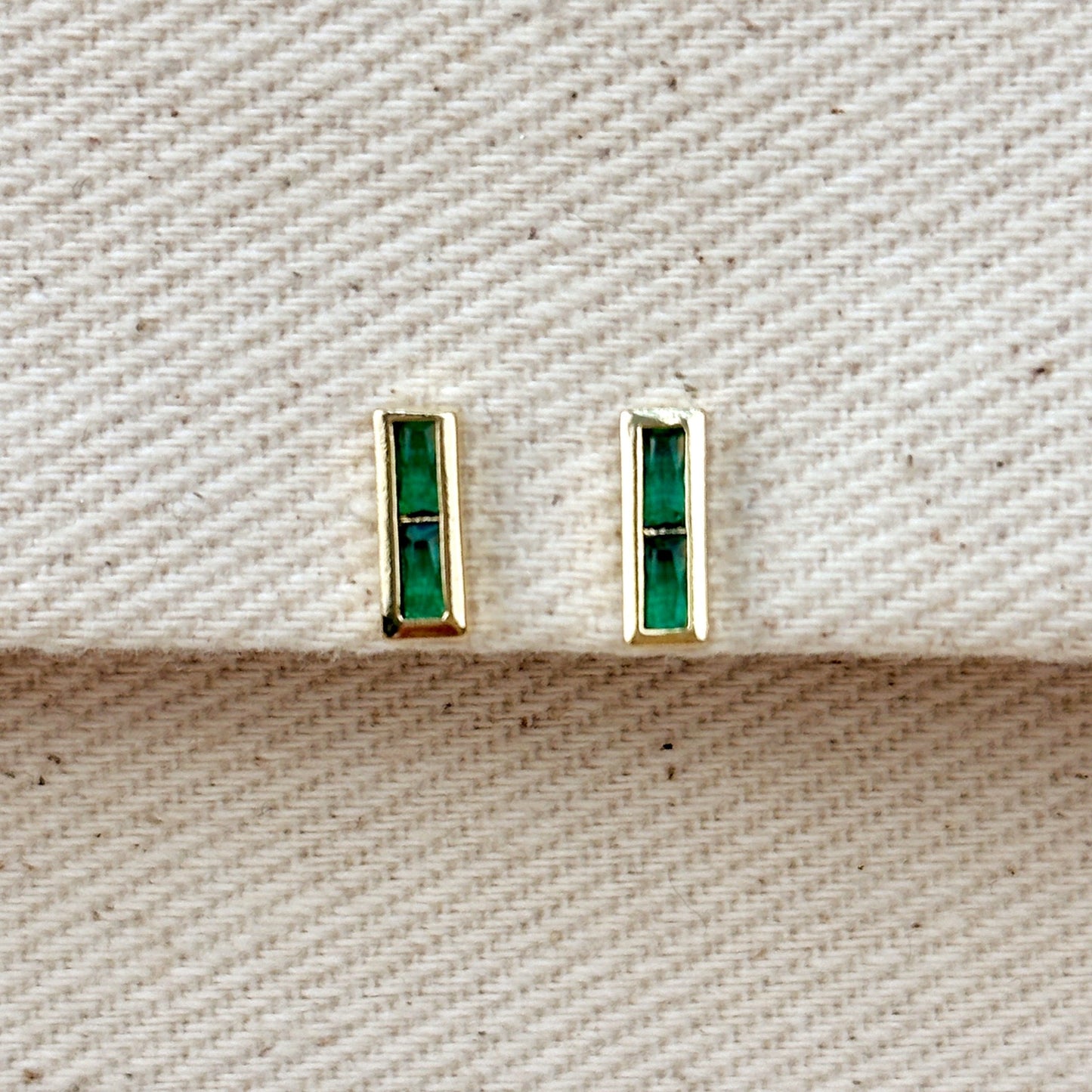 10mm Split Baguette CZ Stud 18k Gold Filled Earring