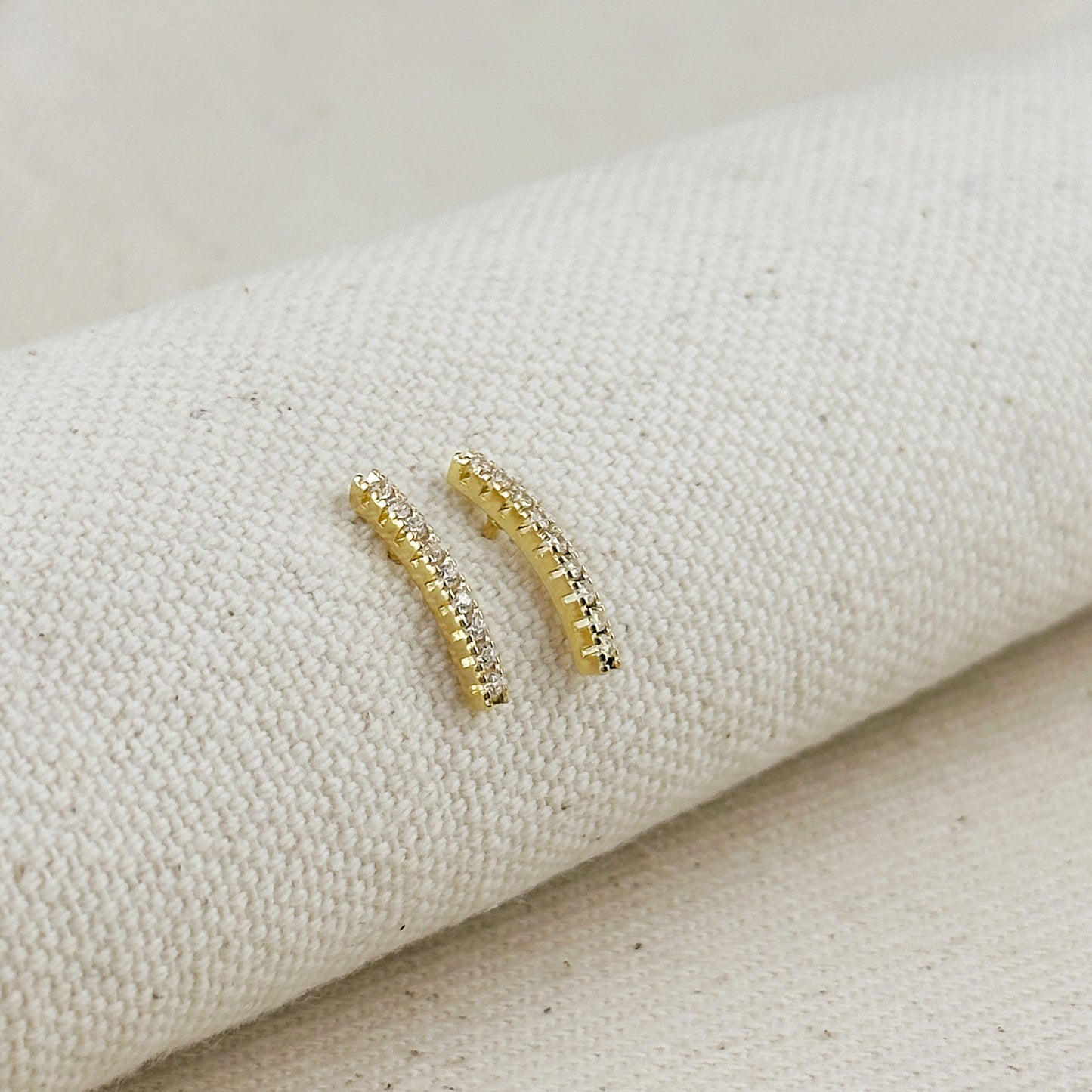 CZ Bar Stud 18k Gold Filled Earrings