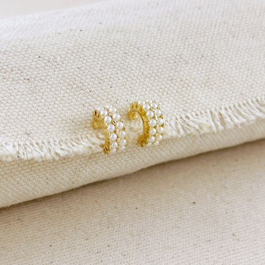 Double Pearl Open Hoop 18k Gold Filled Earrings