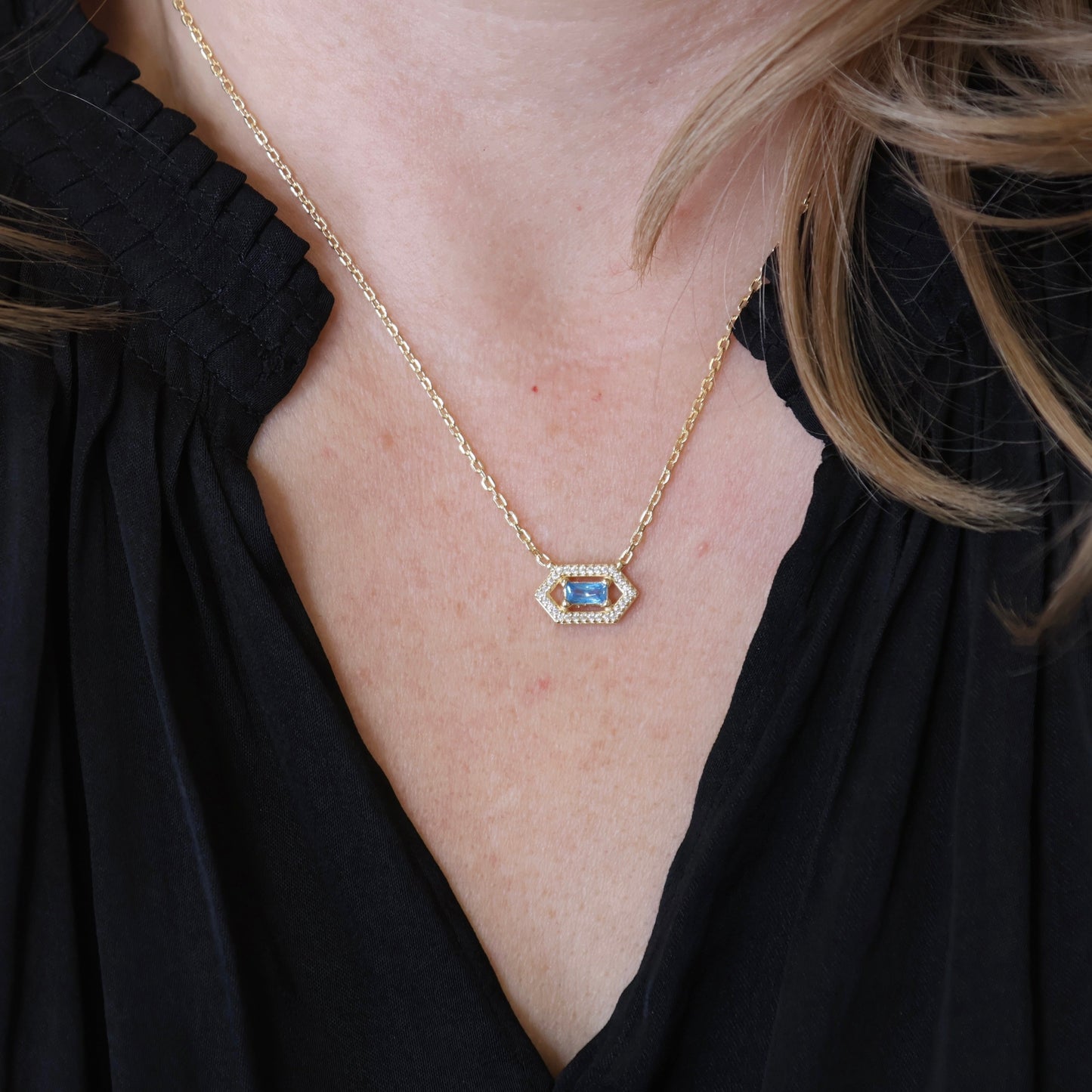 Baguette Birthstone Pendant 18k Gold Filled Necklace