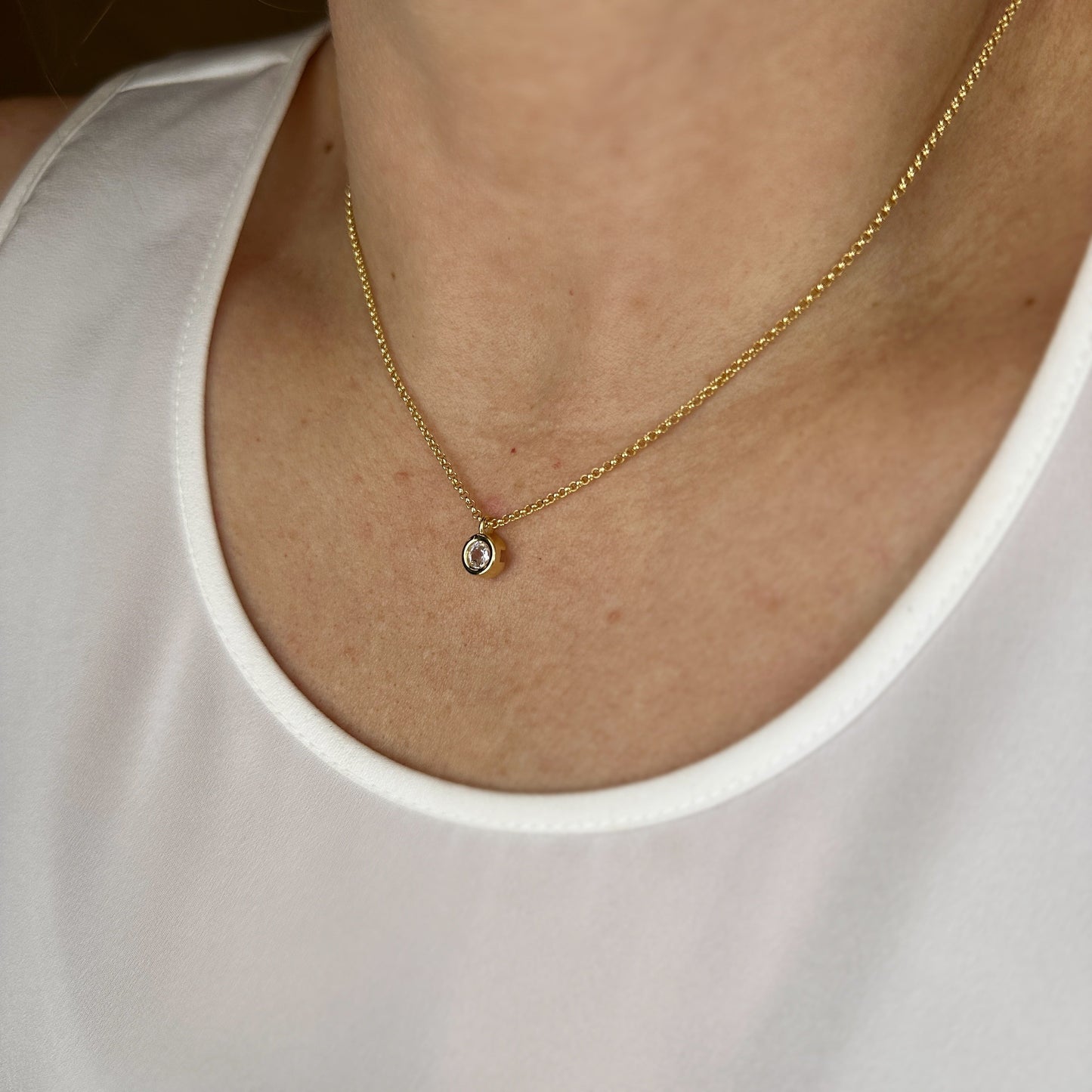 6mm CZ Solitaire 18k Gold Filled Necklace