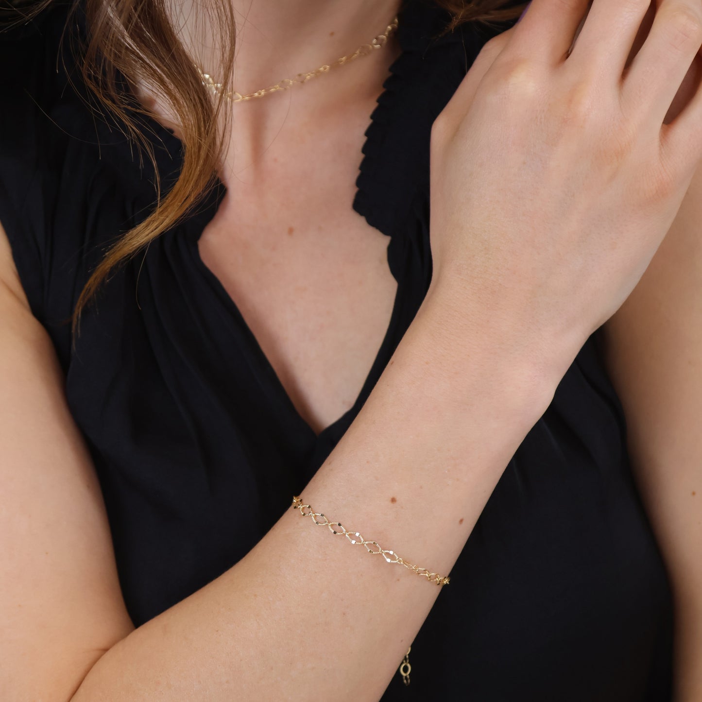 Diamond Cut Marquise Link Chain 18K Gold Filled Bracelet