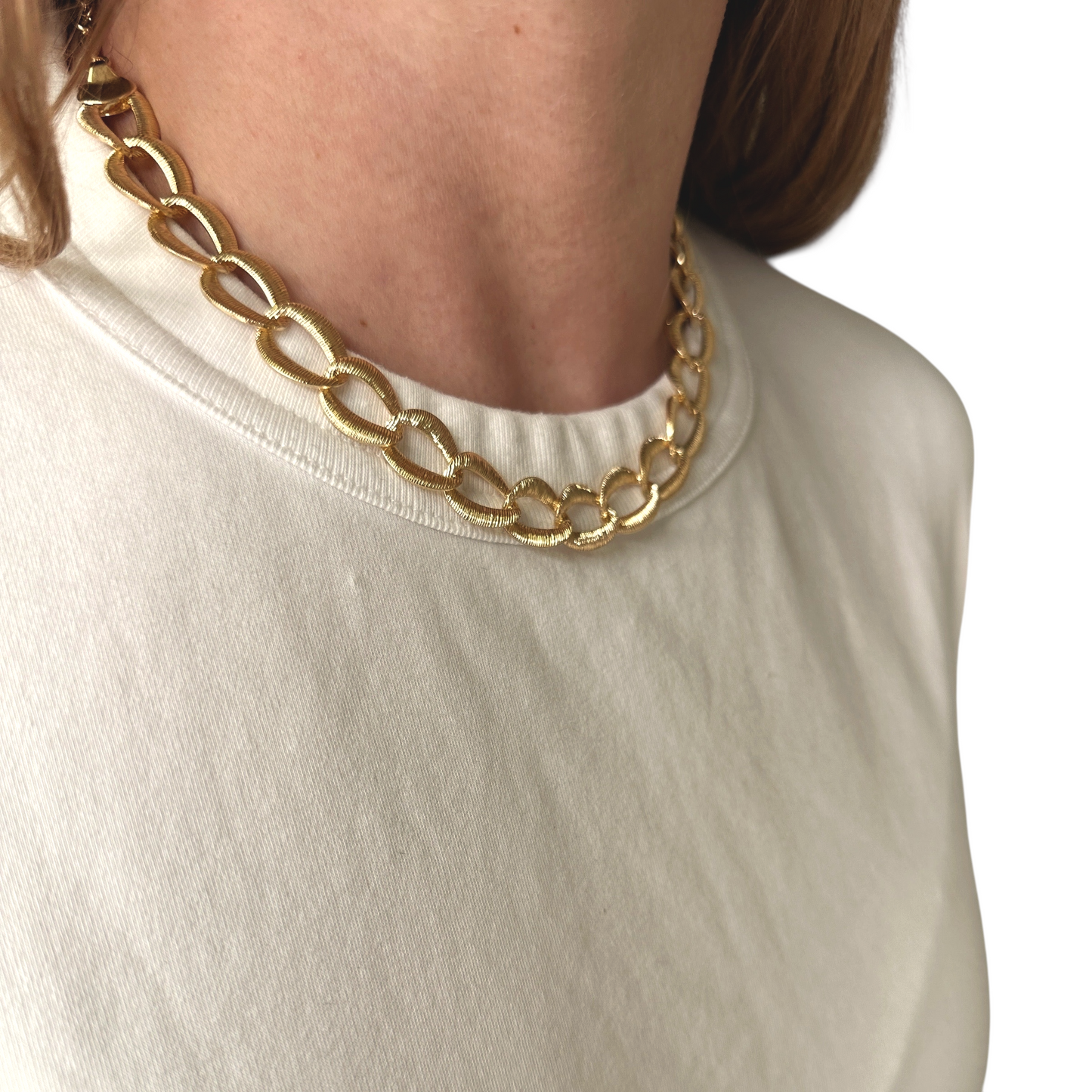 Textured Oval Link Chain 18K Gold Filled Necklace
