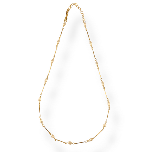 Pearl & Bar Station 18K Gold Filled Necklace