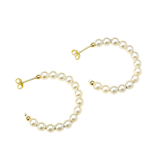 35mm Pearl Open Hoop 18k Gold Filled Earrings