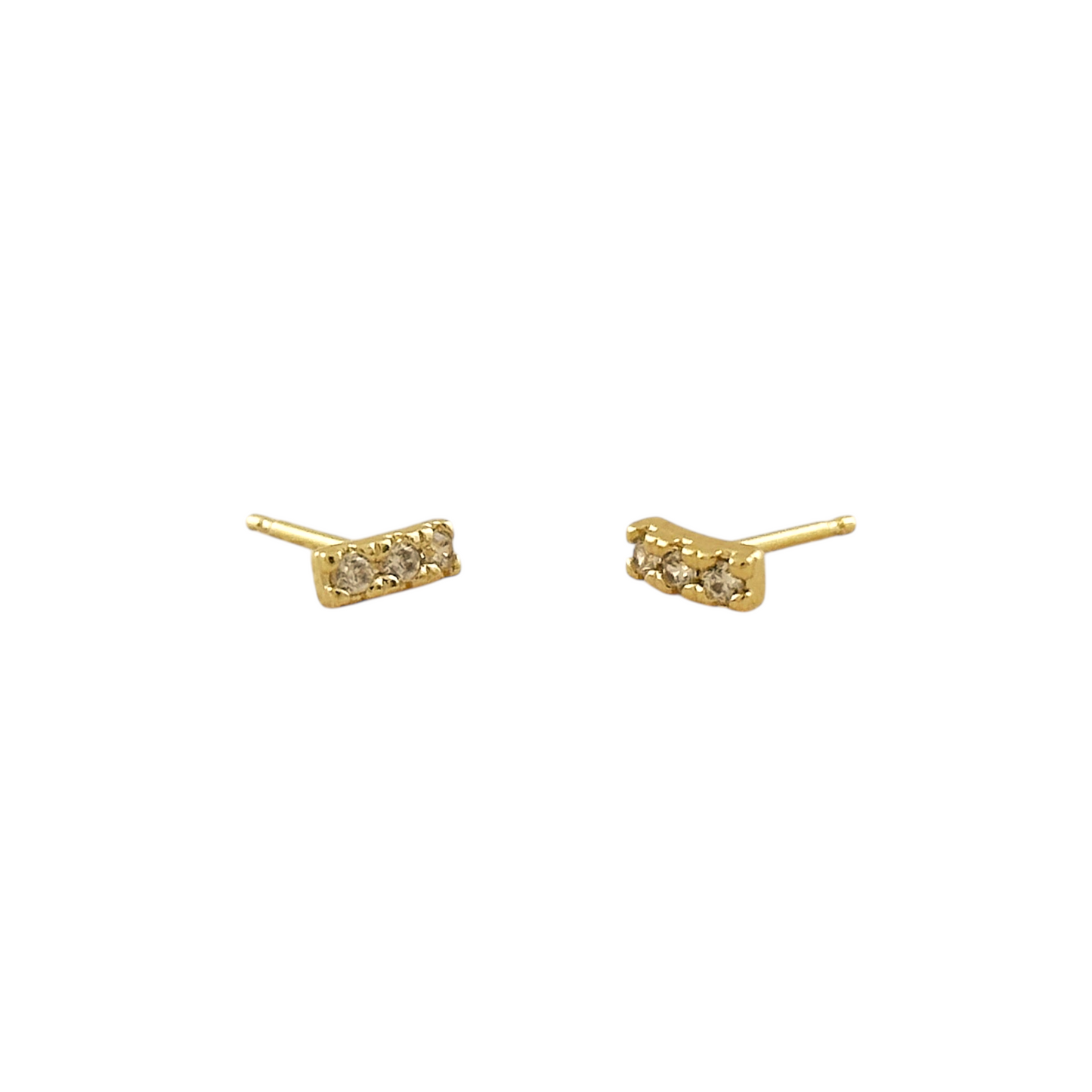 6mm Three Stone CZ Bar Stud 18k Gold Filled Earrings