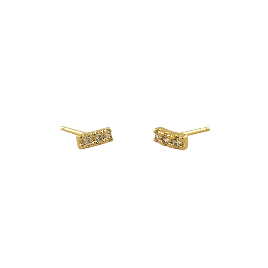 6mm Three Stone CZ Bar Stud 18k Gold Filled Earrings