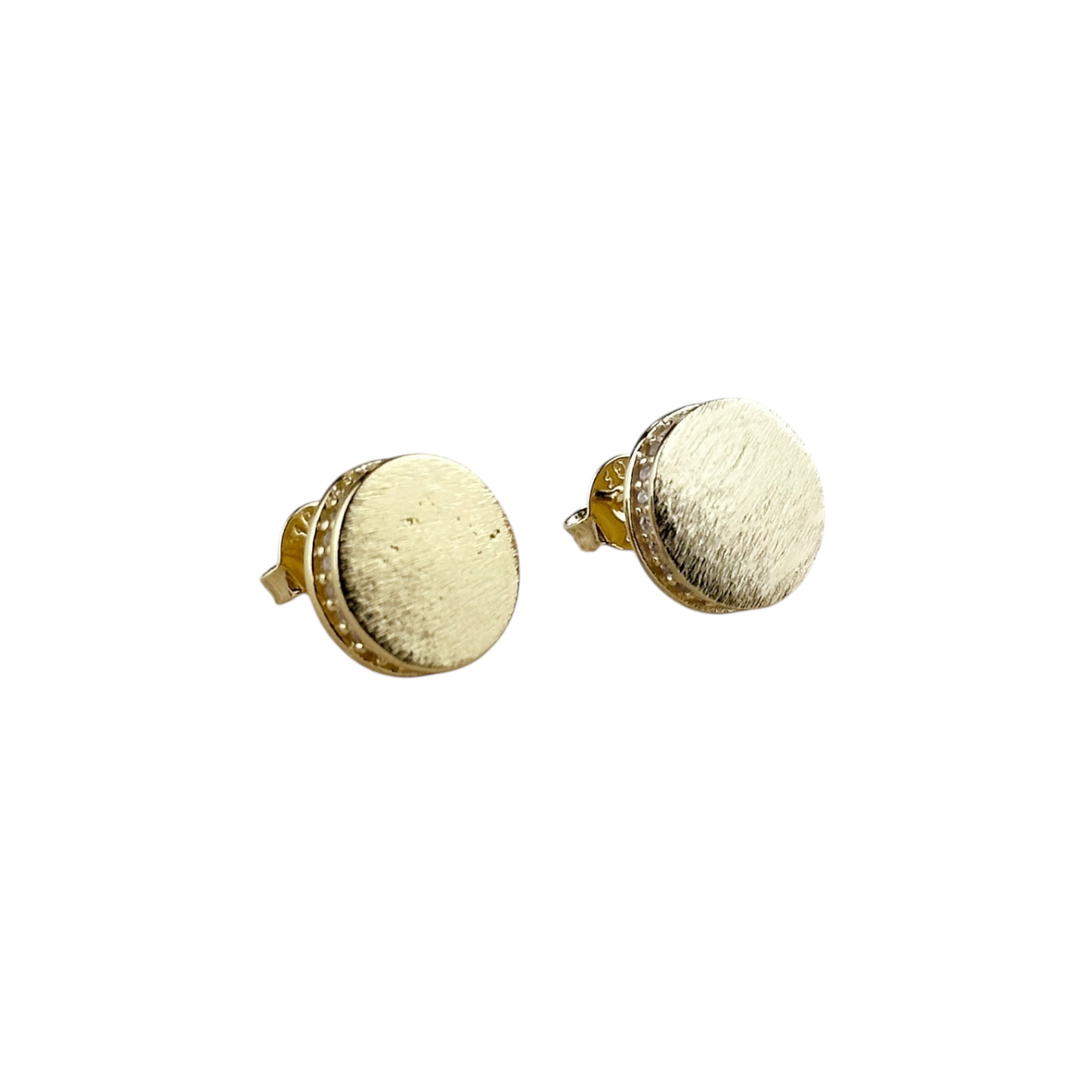 10mm CZ Brushed Button Stud 18k Gold Filled Earrings