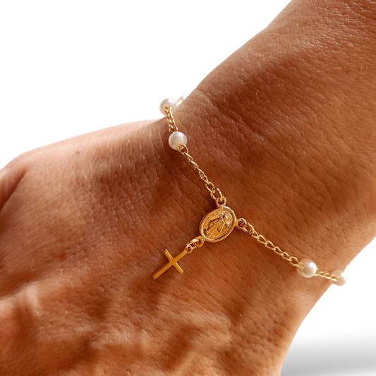 Pearl Rosary 18K Gold Filled Bracelet