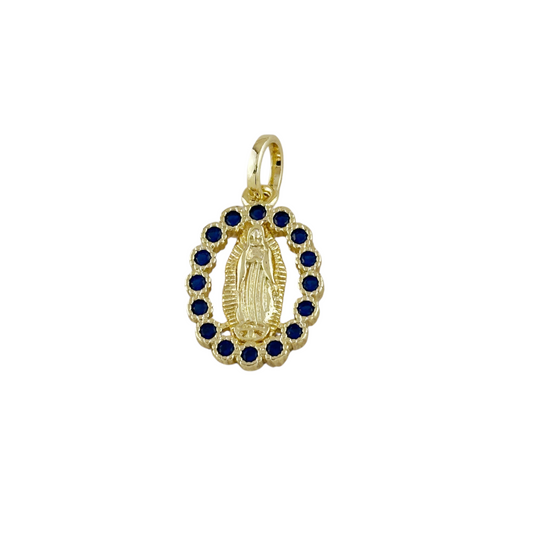 20mm Sapphire CZ Lady of Guadalupe 18k Gold Filled Pendant