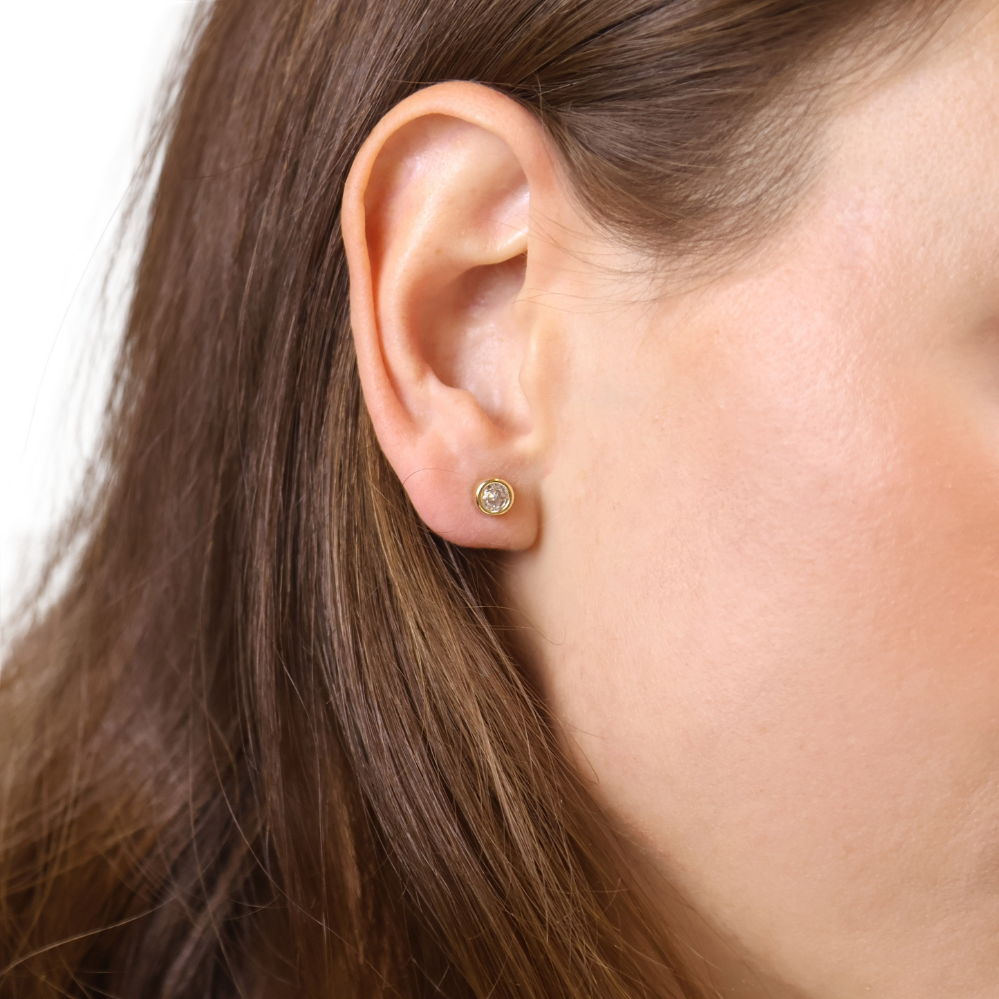 5mm Round CZ Bezel Stud 18k Gold Filled Earrings
