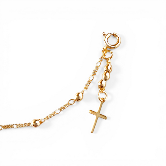 Cross Charm Beaded 18K Gold Filled Bracelet