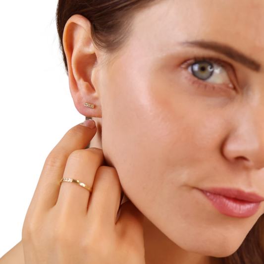 6mm Three Stone CZ Bar Stud 18k Gold Filled Earrings