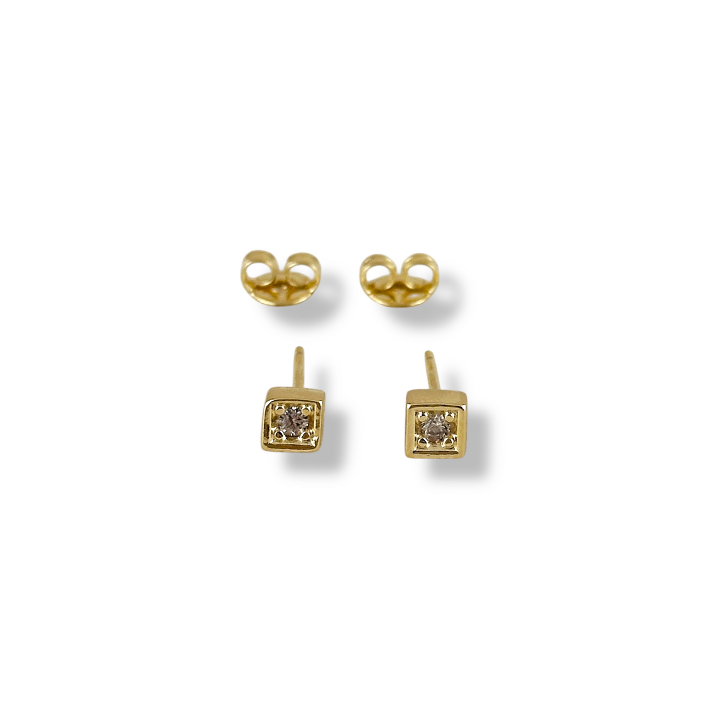 5mm Square CZ Bezel Stud 18k Gold Filled Earrings