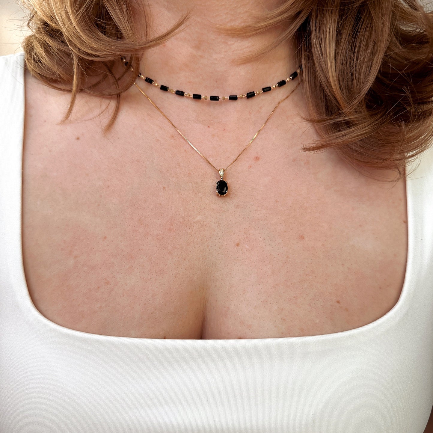 7mm Oval Black CZ 18k Gold Filled Pendant